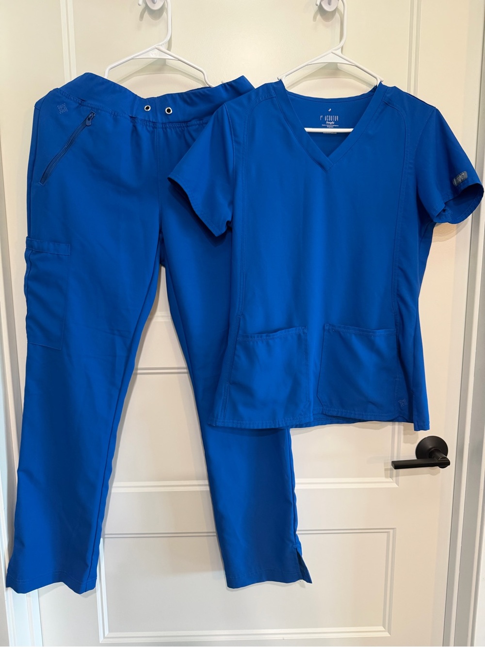 Med Couture Women's Scrub Set in Royal Blue - V-Neck Top & Cargo Jogger Pants